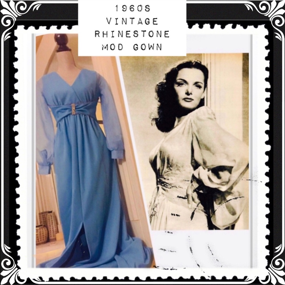 1960s Vintage Cinderella Blue Rhinestone Gown M